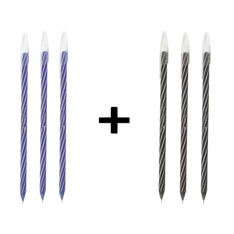 Kit 3 Canetas Esf. Spiro Preta + 3 Canetas Esf. Spiro Azul