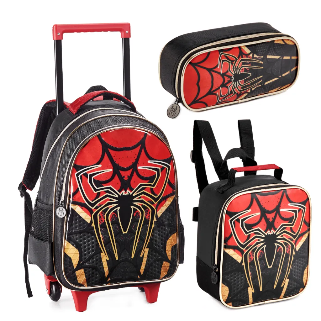 Kit Mochila Escolar Grande Infantil com Lancheira térmica e Estojo Menino Aranha Spider Homem