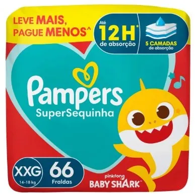 PAMPERS – Fralda Supersec XXG – 66 Fraldas