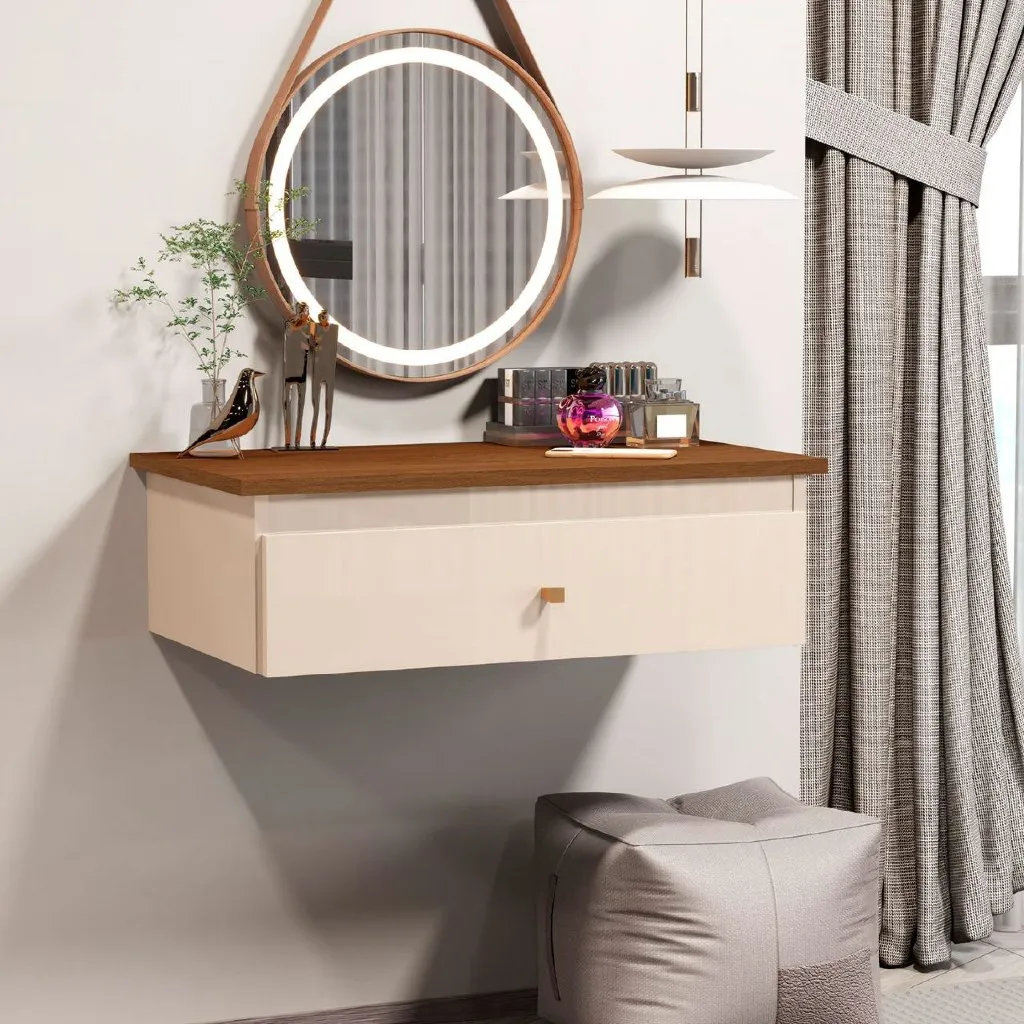 Penteadeira Suspensa com Gaveta Multifuncional Corrediça Organizadora Maquiagens Hall de Entrada