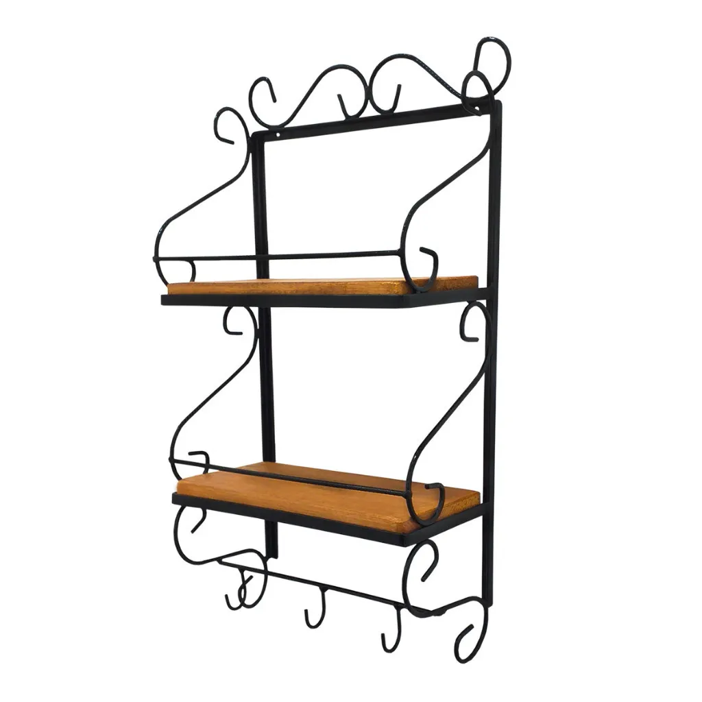 Prateleira Em Ferro E Madeira Super Resistente para Banheiro E Cozinha Porta Condimentos Canecas
