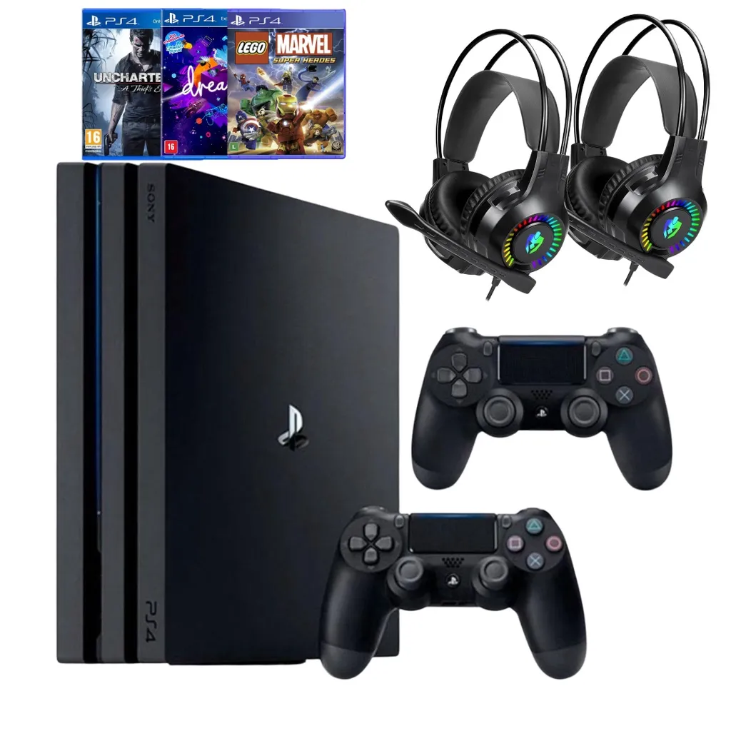 Video game Ps4 Pro 1tb com dois OU um controles + 2 headset rgb + 2 jogos – Semi novo – Oferta