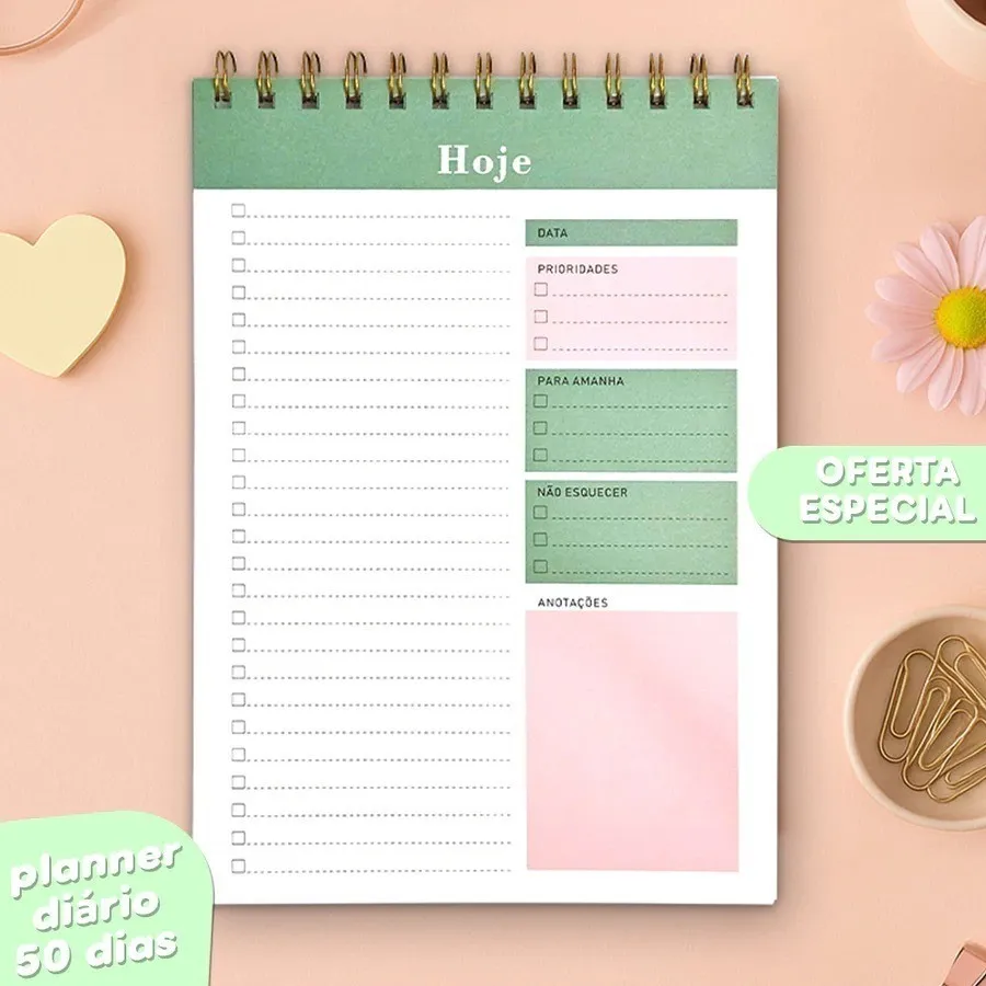 Bloco de Notas Colorido para Planner Diário Caderno Pla...