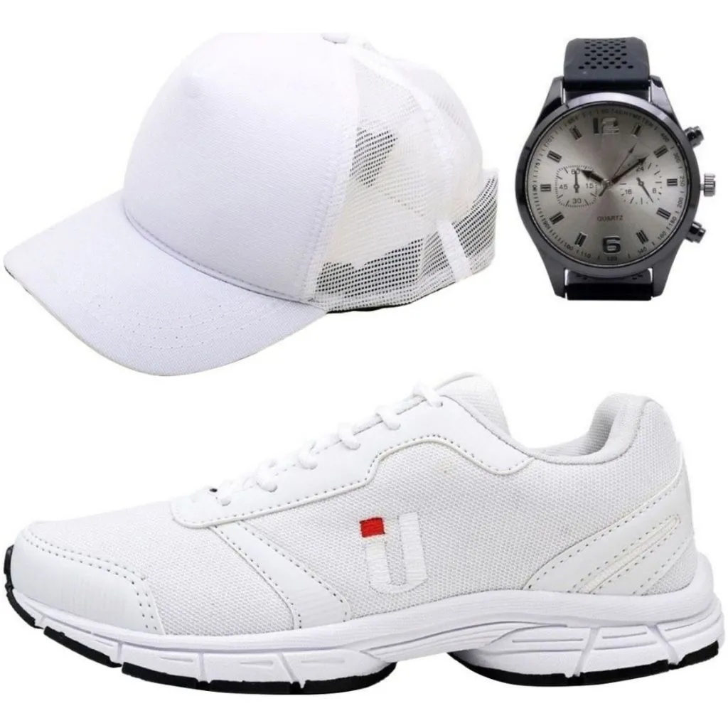 Combo Tênis Masculino Caminhada Academia Mais Boné e Relógio Promoção Imperdível