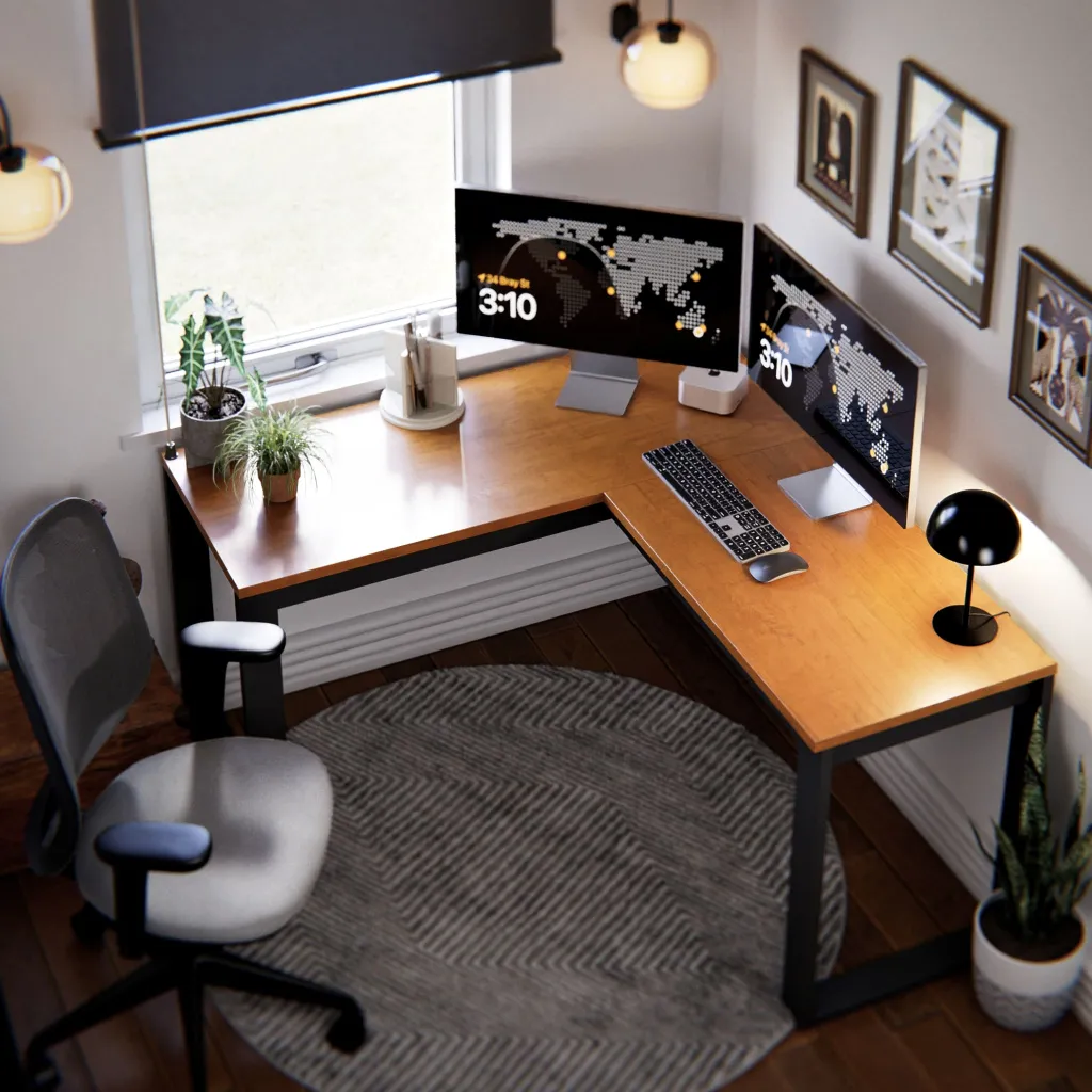 Escrivaninha de Canto Berlim MDP MDF Preto e Cinamomo Home Office em L Moderna