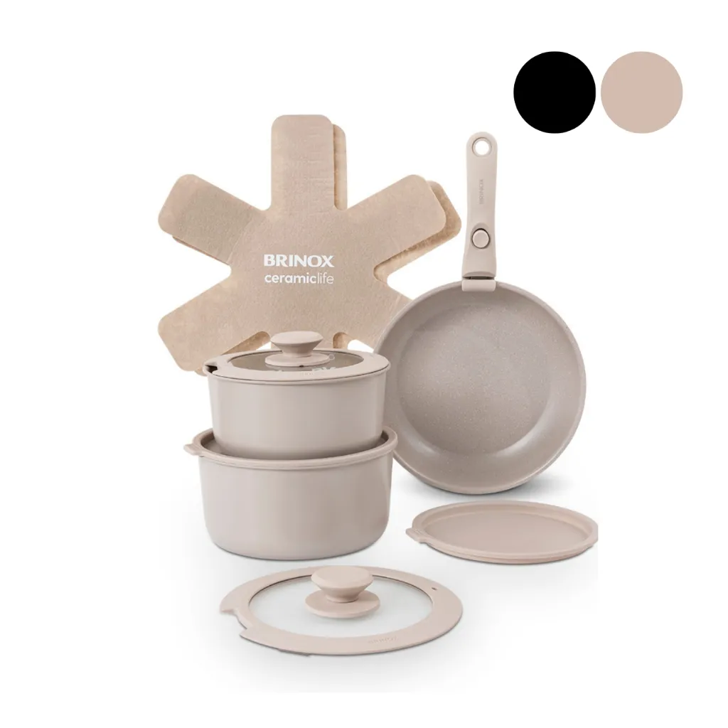 Jogo de Panelas Empilhável Brinox Ceramic Life Fit 10 P...