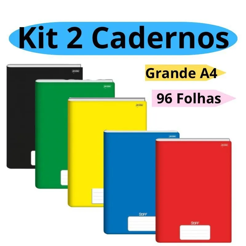 Kit 2 Cadernos Brochura Grande A4 96 folhas Capa Dura B...