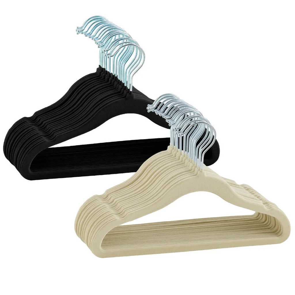 Kit 20 Cabides De Veludo Infantil Preto Bege Ultra fino...