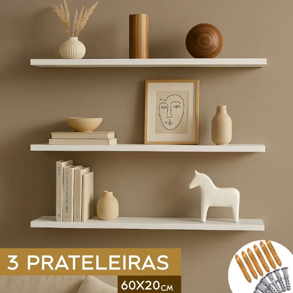 Kit 3 prateleira 60×20 decoração preto ou branco 1...