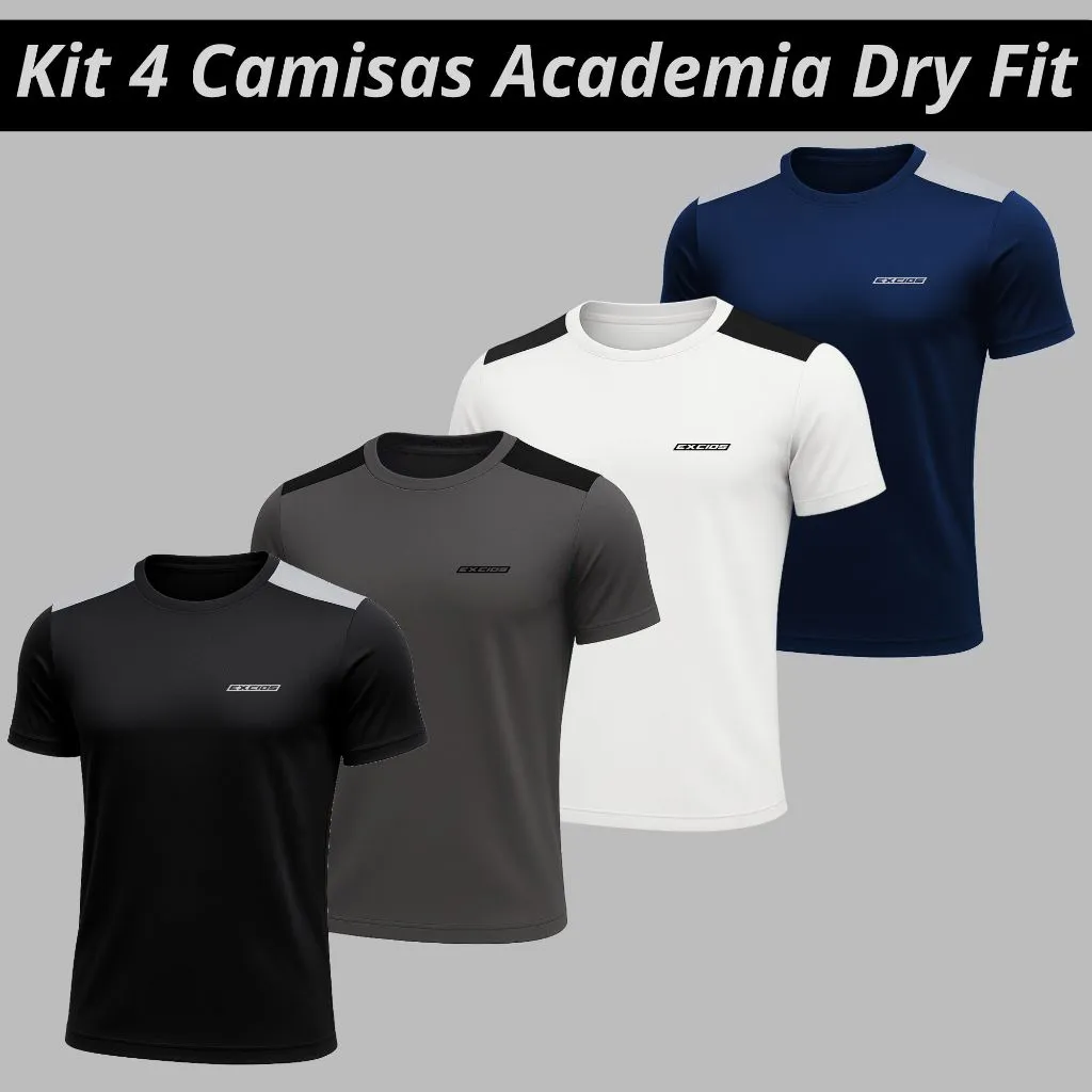 Kit 4 Camisetas Fit Academia Camisa Masculina Exercicios Corrida Treino