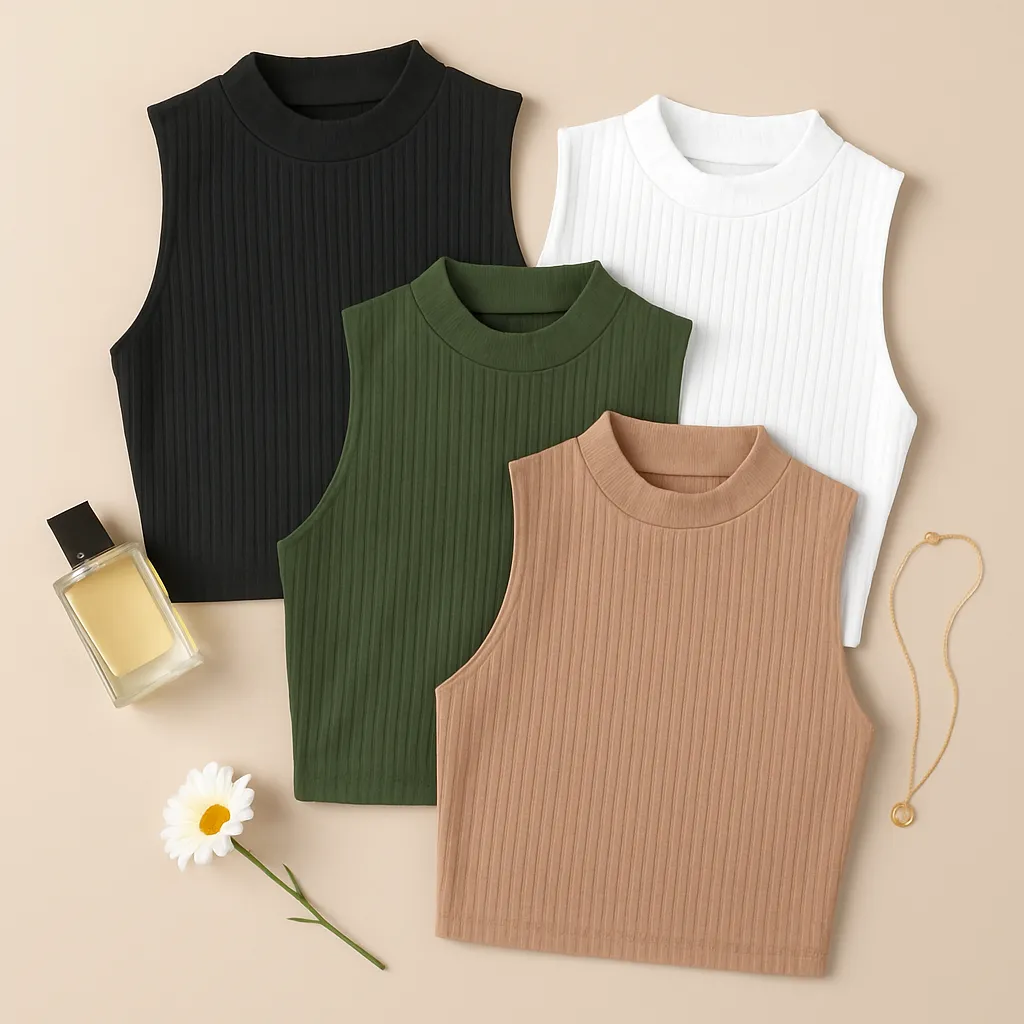 Kit 4 Croppeds Golinha Canelado Moda Gringa