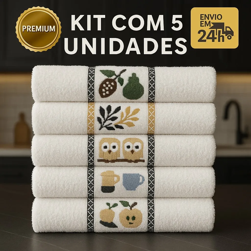 Kit 5 Pano De Copa Jacquard Premium 100% Algodão 45x65c...