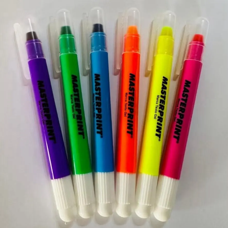 Kit 6 Caneta Marca Texto Gel Rosa Amarela Laranja Verde Azul Folhas Finas Masterprint