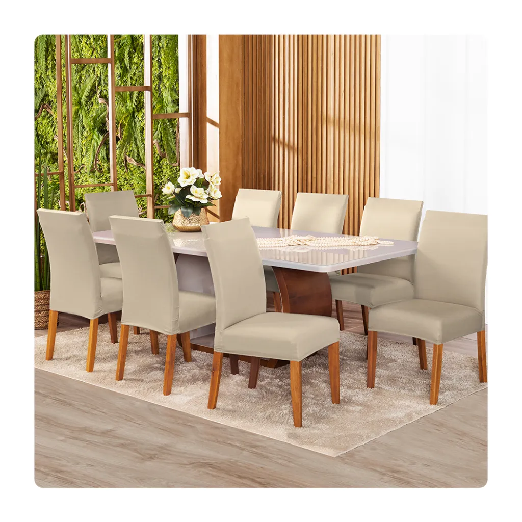 Kit Capas De Cadeira Jantar Malha Gel Com Elástico Decoração