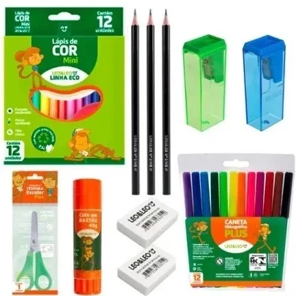 Kit Escola Leo&Leo – Lápis Mini 12 Cores+3 L...