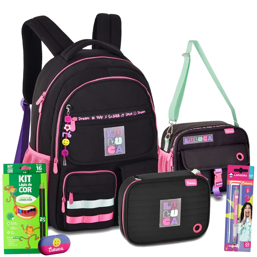 Kit Escolar Mochila Lancheira Térmica Estojo Grande Exc...