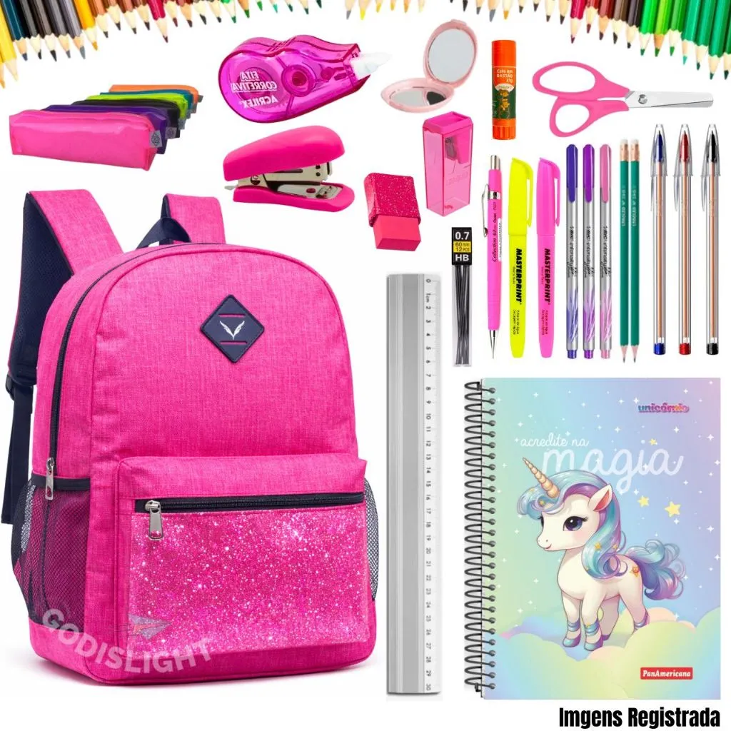 Kit Material Escolar 34 Itens Completo Ensino Médio Fundamental Premium 2026 Kit Com ou Sem Mochila