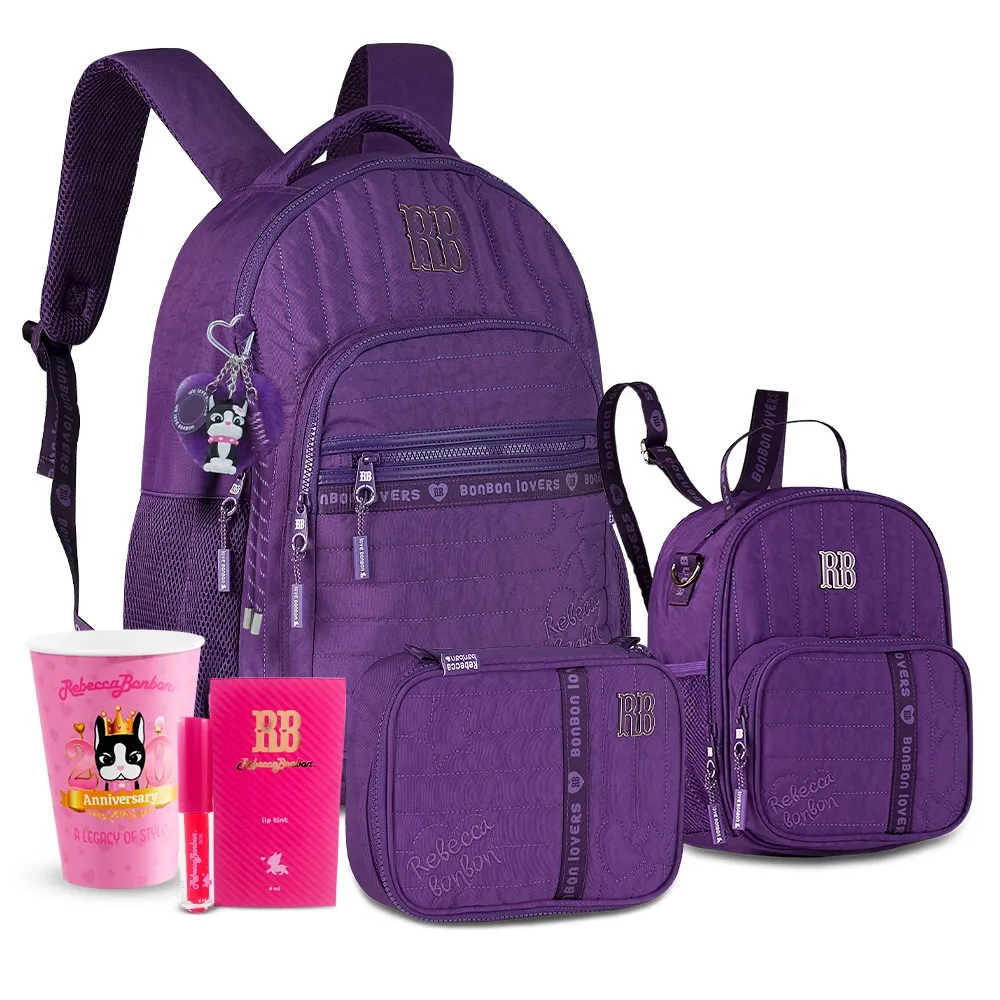 Kit Mochila Escolar Rebecca Bonbon Mochila Estojo Box Lancheira Térmica Copo RB
