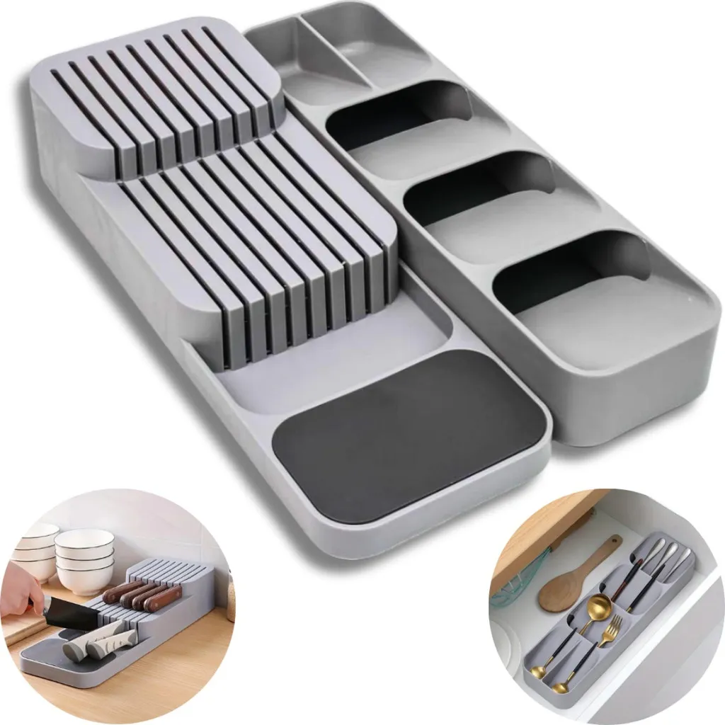 Kit Porta Talheres E Facas Organizador De Gaveta Divisórias
