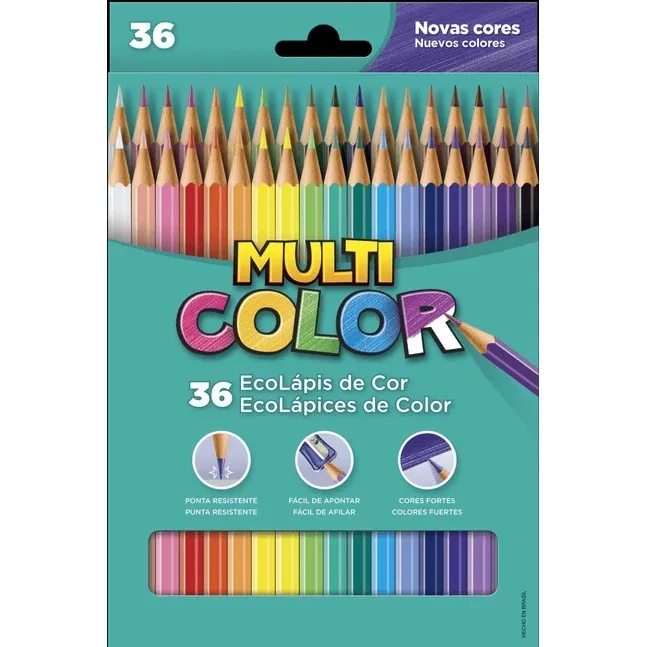 LÁPIS DE COR 36 CORES PINTAR E DESENHAR MULTICOLOR ECOLÁPIS