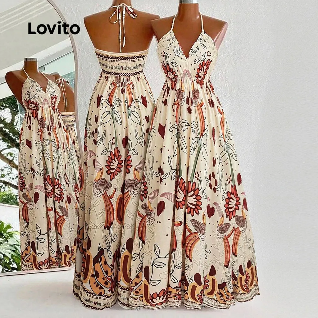 Lovito Vestido Boho com Amarração Vestido de Primavera/...