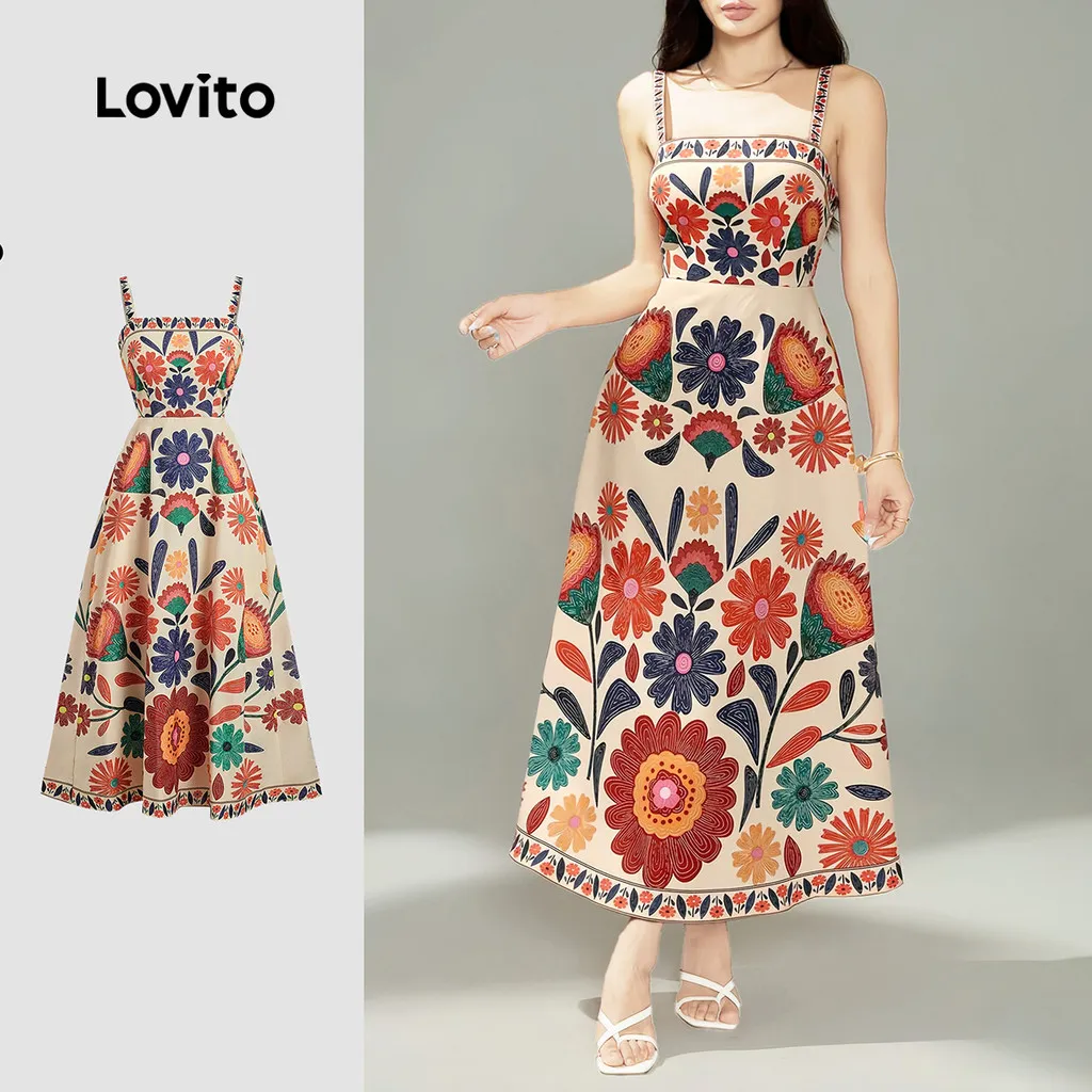 Lovito Vestido Boho Comzíper para Primavera/verão para Mulheres LBL29256