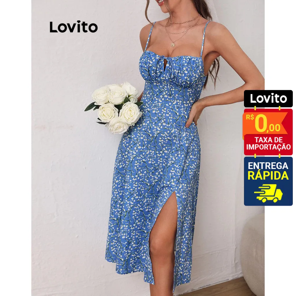 Lovito Vestido Feminino Estampa Floral Amarração Busto LNE31004