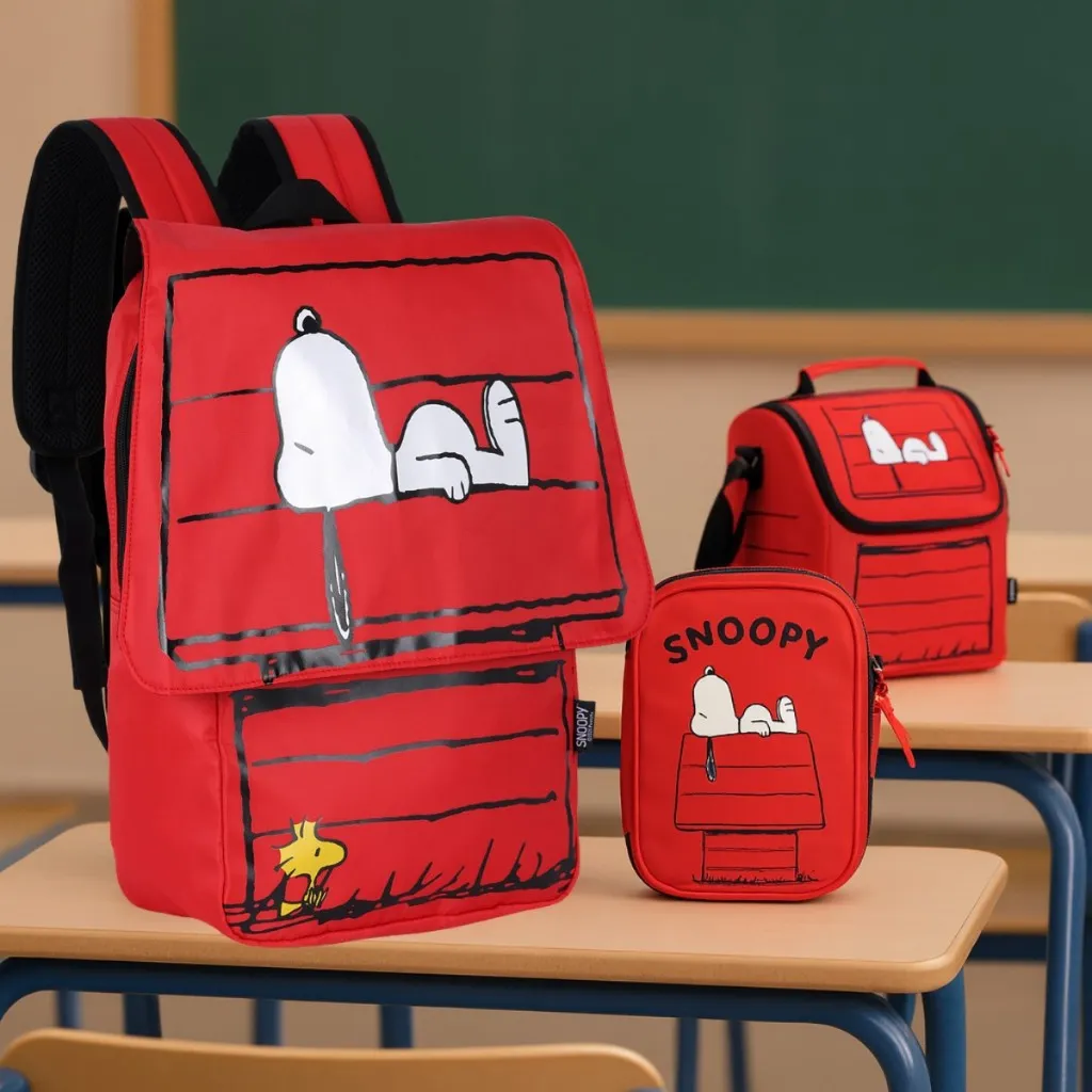 Mochila Snoopy Mala Bolsa Escolar Costas Grande Infantil Menina Menino Vermelha