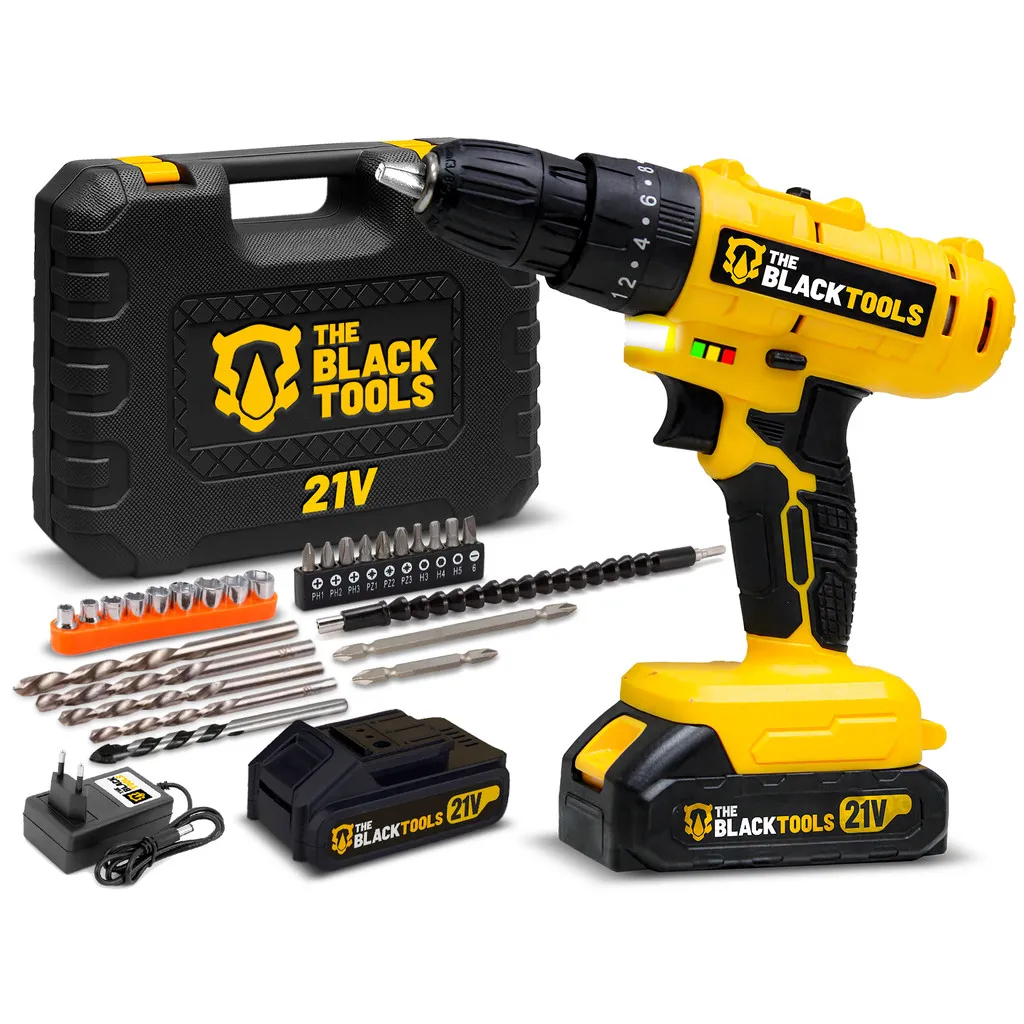 Parafusadeira E Furadeira De Impacto 3/8 The Black Tools Tb21-pz Com 2 Baterias Bivolt E Acessórios