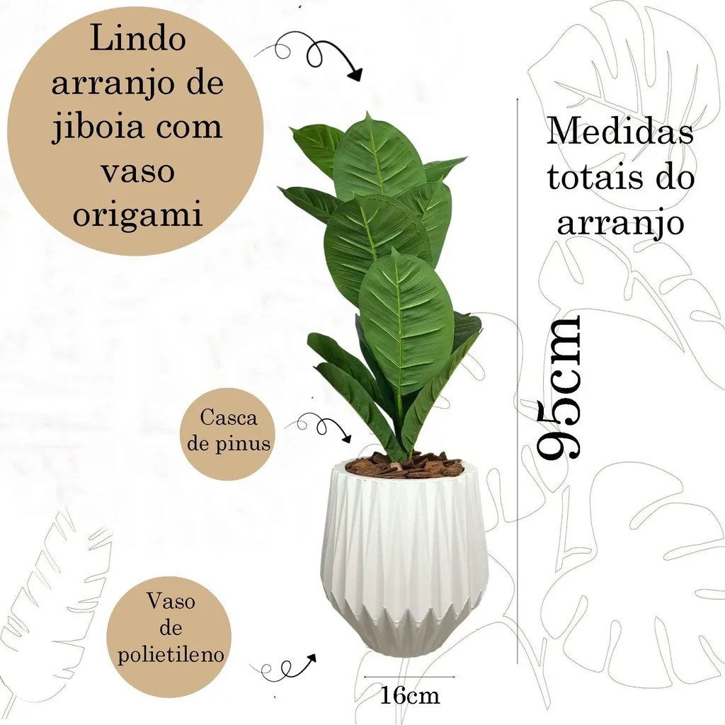 Planta Ficus Artificial Jiboia Com Vaso Origami Polieti...