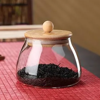 Pote BOLINHA TRANSPARENTE Vidro Hermético Tampa Bambu Porta Mantimentos 450ML