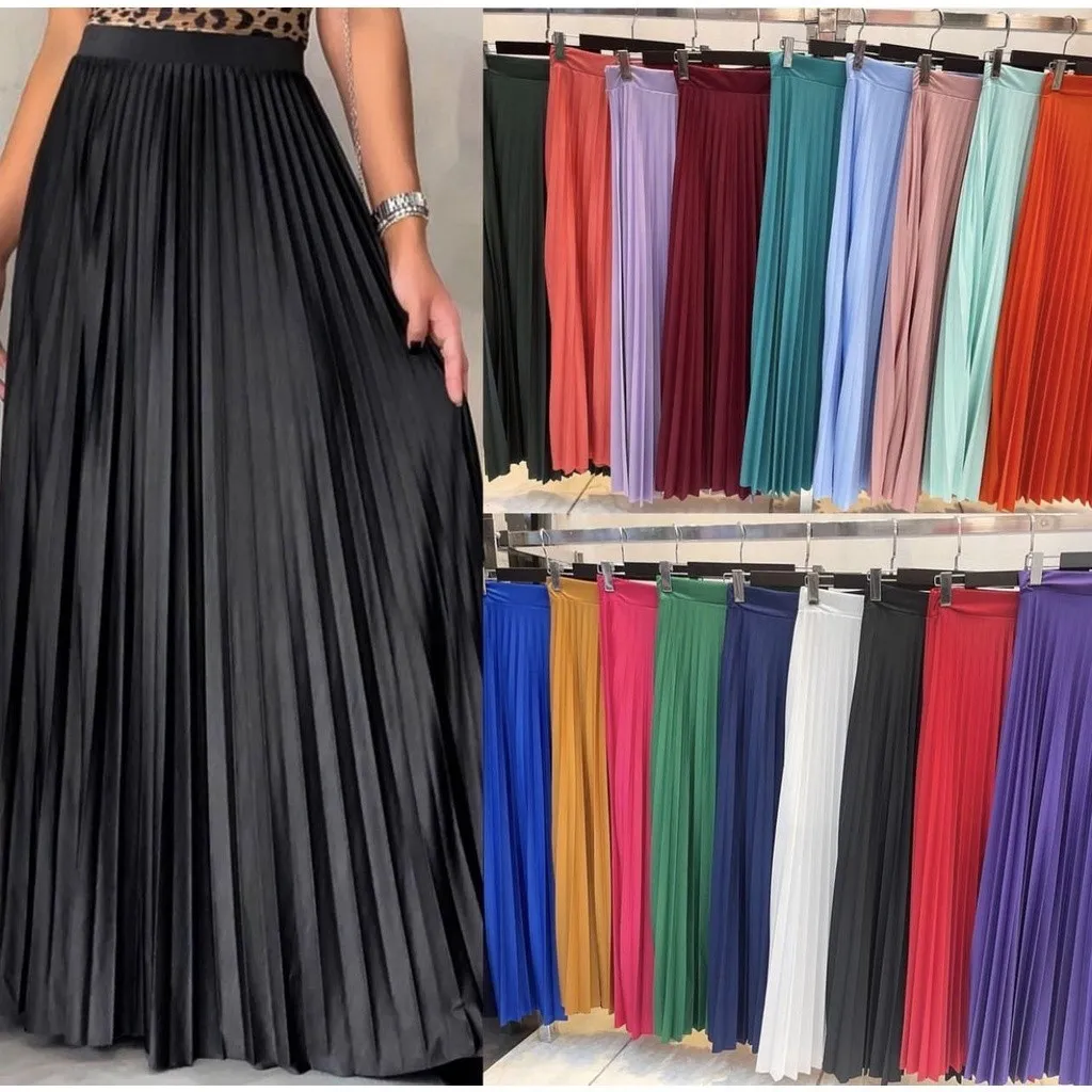 Saia Plissada Longa Evangélica Elegante Forrada Lisa-06...