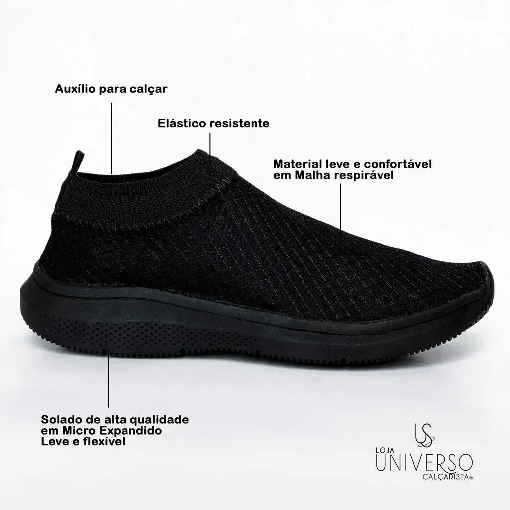 Tênis Meia Feminino Calce Fácil Botinha Ortopédico Esportivo Sneaker Slip On Casual confortável