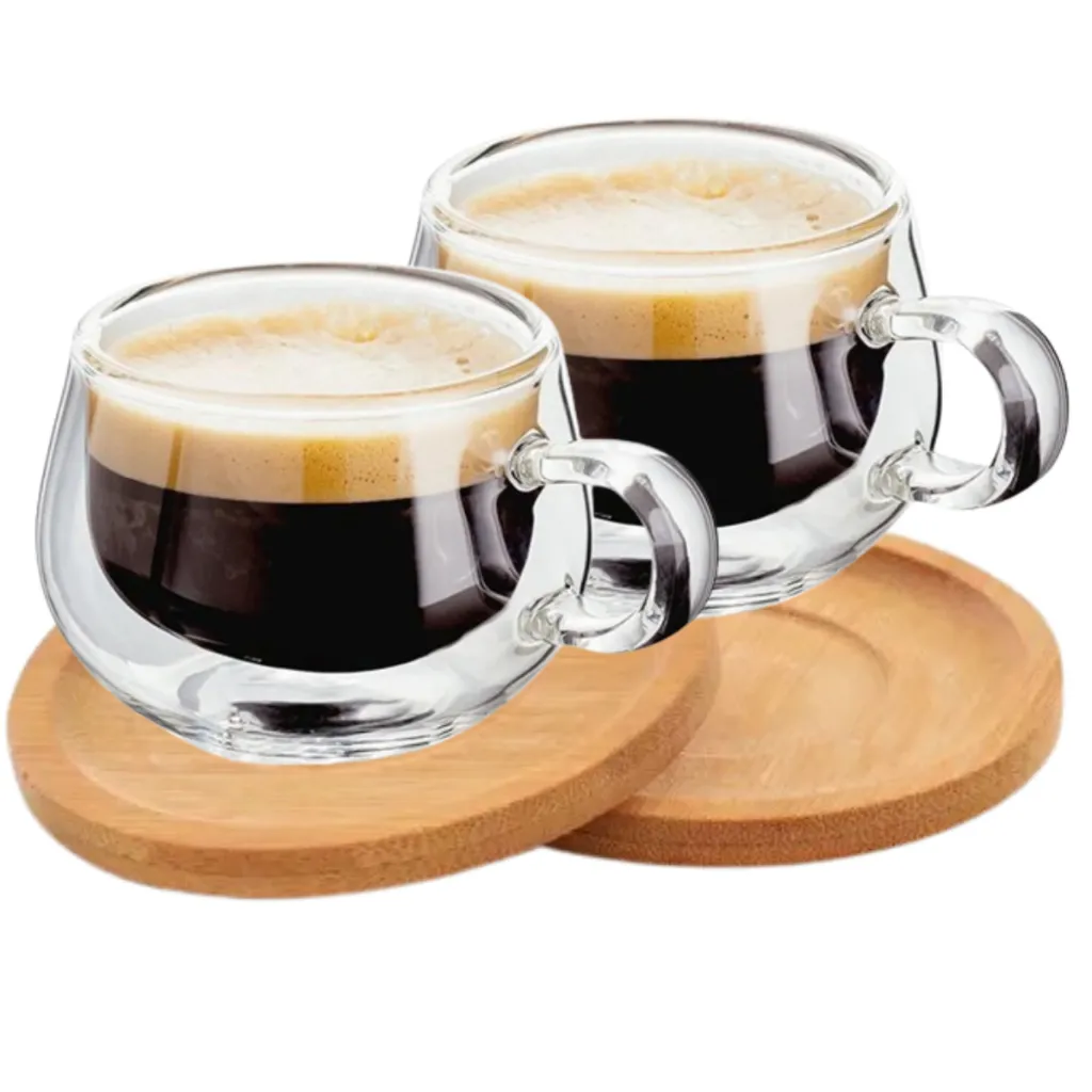 Xicaras Vidro Duplo Com Pires Caneca Parede Dupla 2un 1...