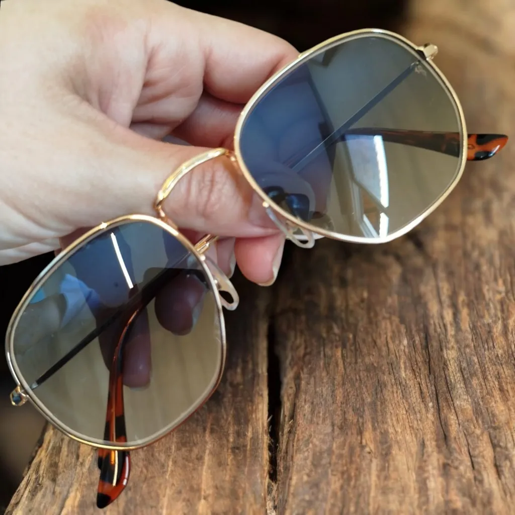 Óculos de Sol Hexagonal Variedade de Cores Lentes Crist...