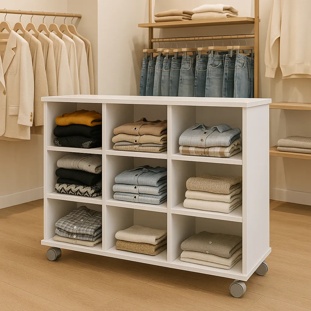 Móvel Expositor para Loja de Roupas 9 Nichos com Rodinh...