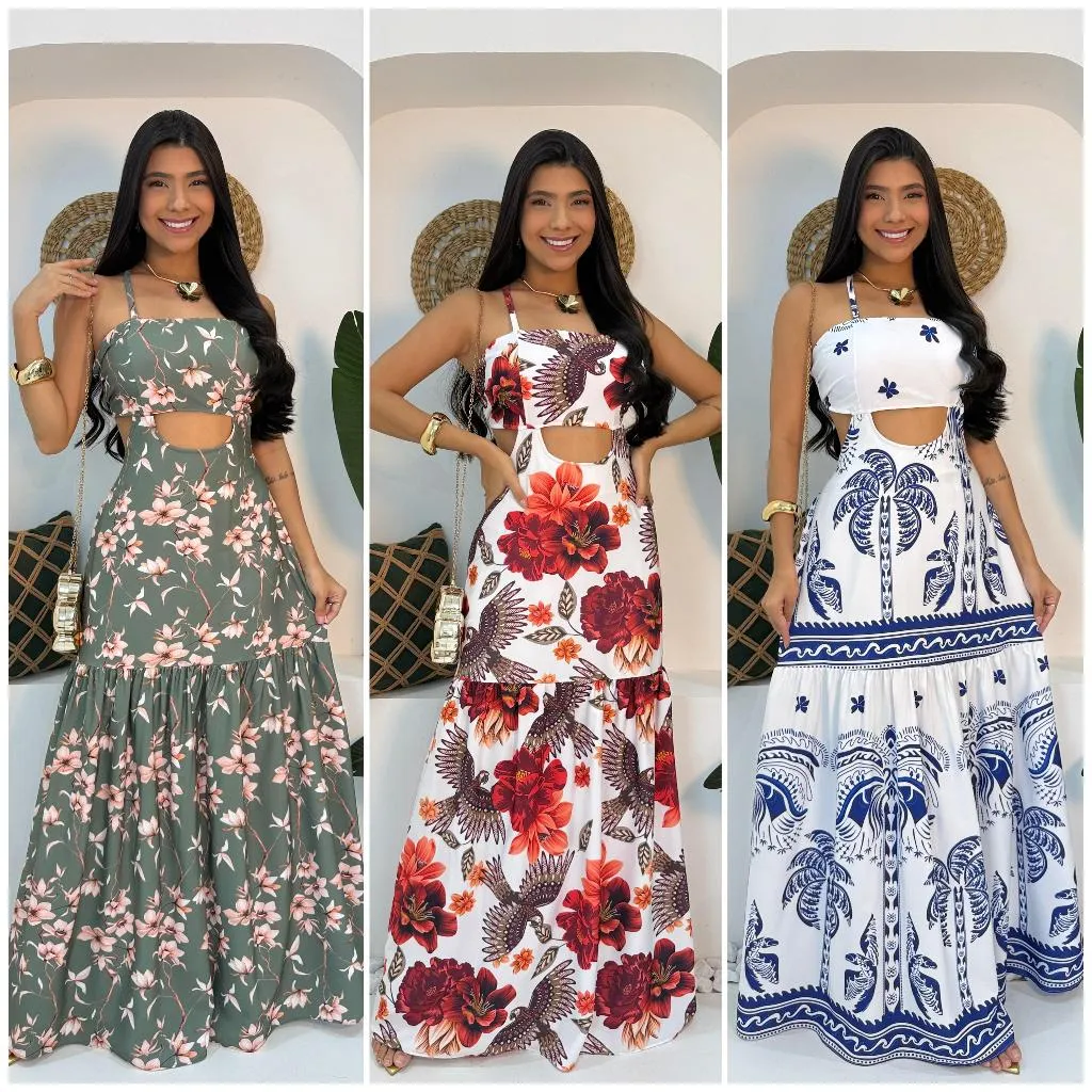 Vestido Longo Com FORO e BOJO, Feminino Com manga Varia...